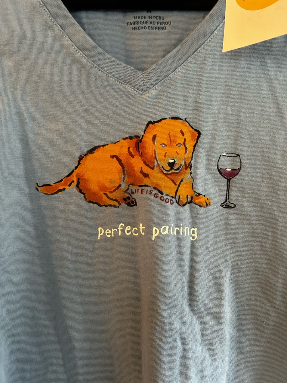 NWT Life Is Good V-Neck Long-Sleeve Tee with Dog & Wine Graphic - Picture 2 of 8